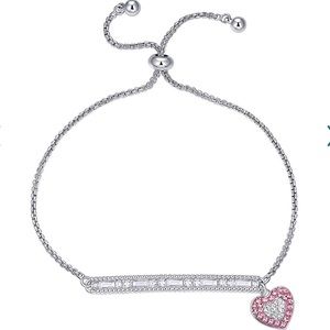 Crystal Silver-Plated Pink Love Heart Bracelet GIFT BOX Valentines Anniversary